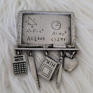 Vintage JJ Jonette Teacher Appreciation Chalkboard Brooch Pin Charms Pewter